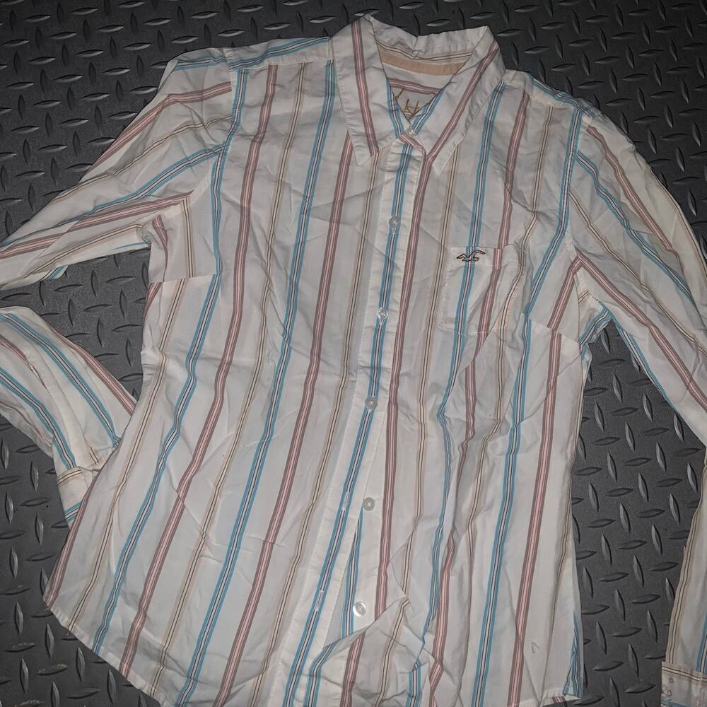 Hollister y2k preppy large striped classic button up spring casual formal